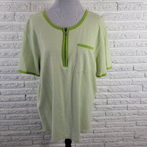 Elisabeth Liz Claiborne Women's 2X Plus Green Geometric Zip Top Blouse GEO133E